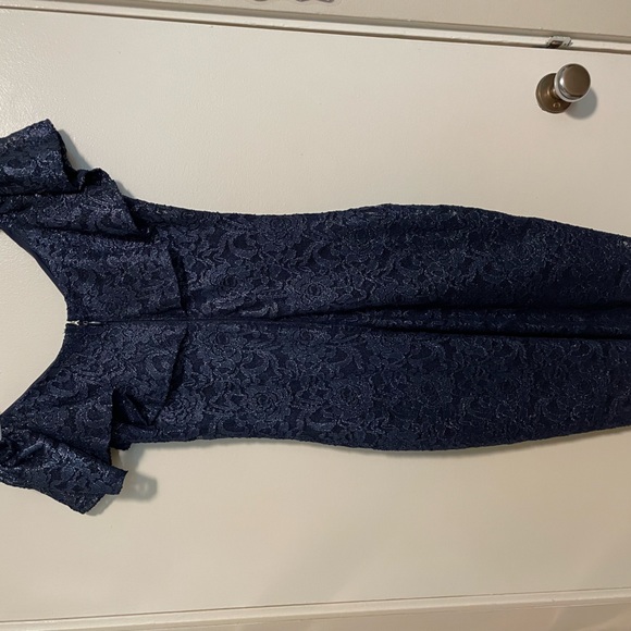 Dark Navy, Formal, Off The Shoulder Dress - Picture 2 of 4
